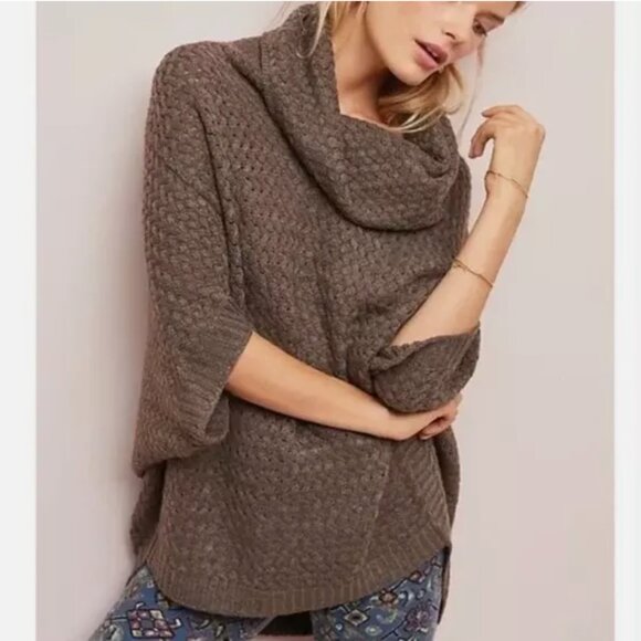 Anthropologie Moth Cowl Neck Poncho Textured Knit Sweater Womens XS - Picture 4 of 11